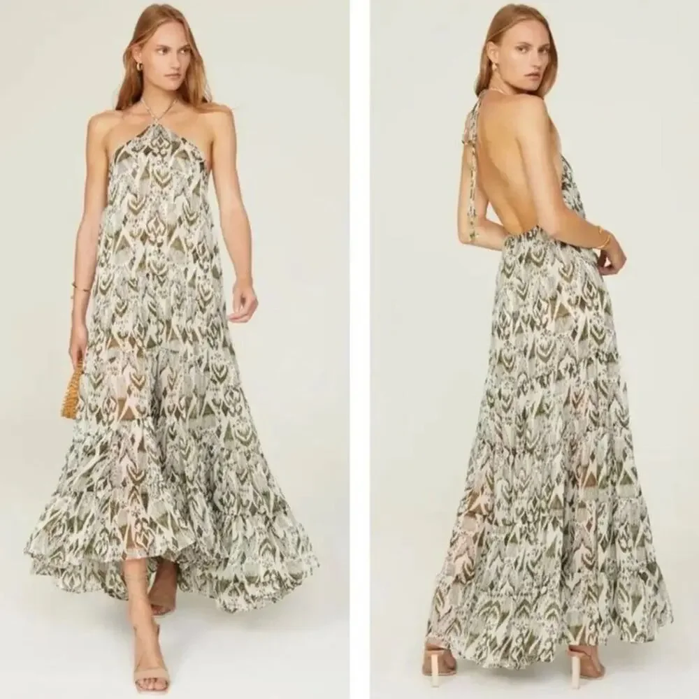 MISA Los Angeles Andromeda Dress Spring Ikat Print Large NWT